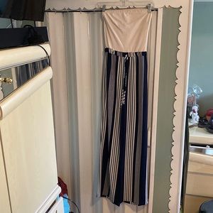 Strapless long jumpsuit . White and blue stripes size small